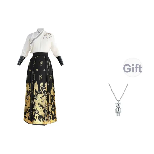 TUCANO Белый черный Топ+Китайская юбка с узором "конское лицо"+Напульсник Мужские костюмы в стиле Тан