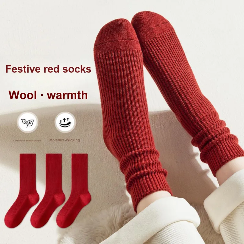 MIIOW Mid Calf Socks Women's 3 Pack Red-3
