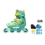 Elf Green 8-Wheel Light-Up+Roller Skate Backpack+TLevel 7 Helmet Protective Gear 7-Piece Set