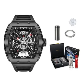 GEYA China Aerospace Co branded Automatic Mechanical Movement Silicone Strap Watch Men's Watches Cut Out Dial