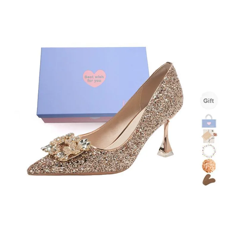 Xingdiman Slim Heel High Heels Women's Champagne-0