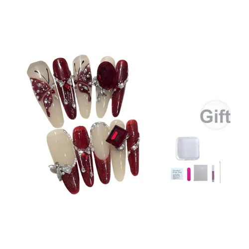 JIDUOMENG Красная вино коллекция Handcrafted False Nail премиум Ambient Nail Art съемные ногти штуки миндаль длинный