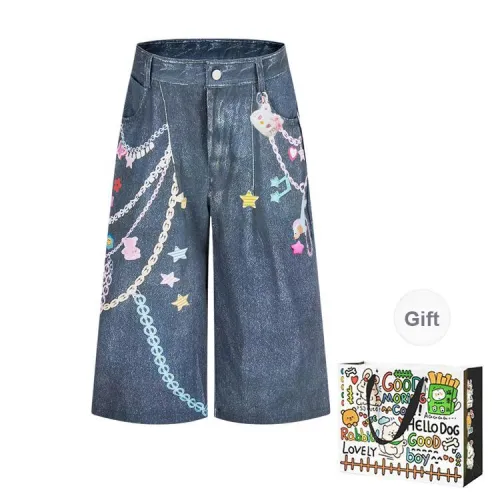 PZHK Denim Shorts Women's Denim Blue Shopping Bag