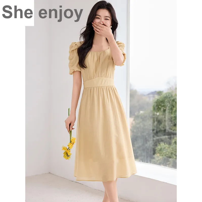 She Enjoys Short Sleeved Dress Women's Fennel Yellow-3