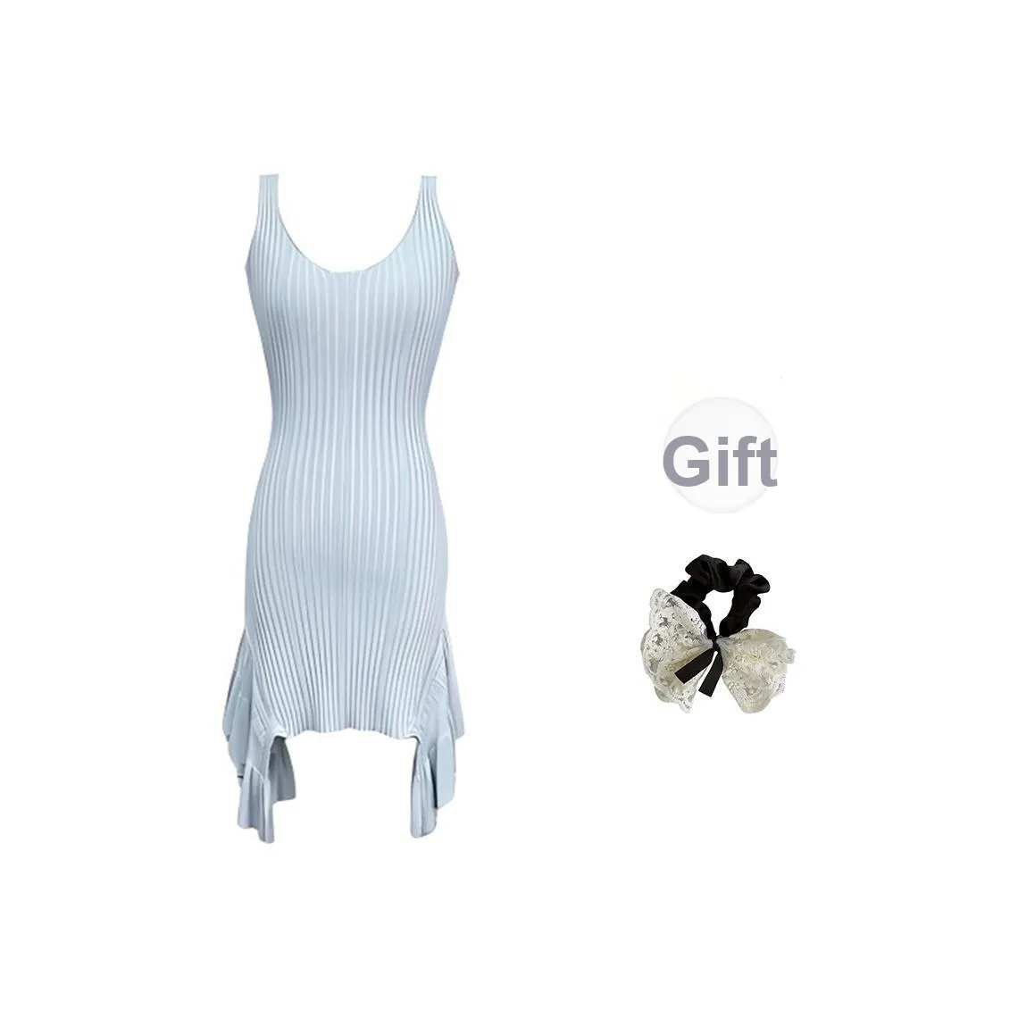 PAVEA Slip Dresses Women's Light Blue+Hair Tie Included