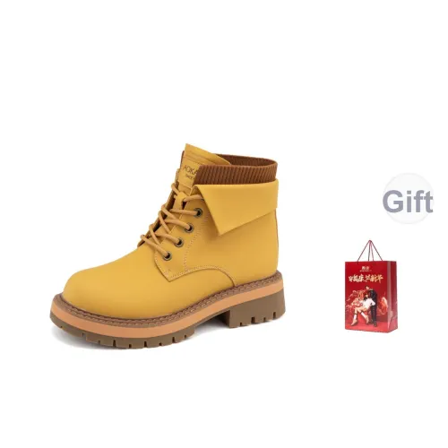 AOKANG 12cm Удобные Устойчивые к истиранию Модный тренд Увеличение Высоты Ботинки Martin Желтые Ботинки 4CM Женские