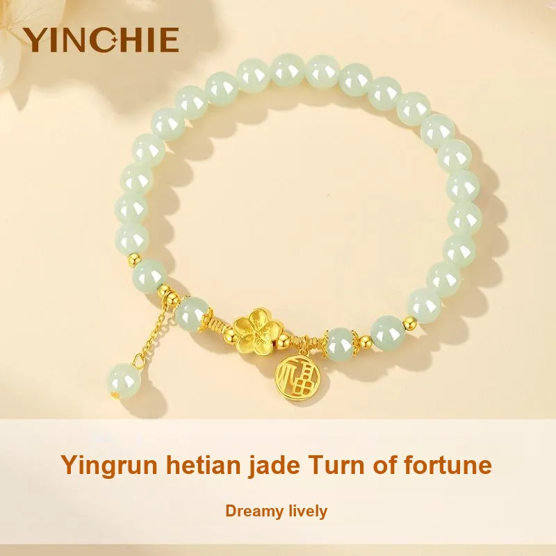 YINCHIE Bracelets Pale Greenish White Jade Women's-2