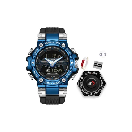 Sanda Электронный + Кварцевый механизм TPU Ремешок Часы Мужские Черный Циферблат