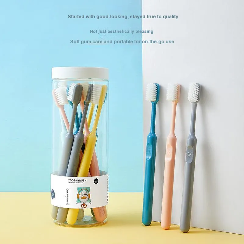 CHENYISHENG Candy Color Macaron Toothbrush 10 Pack Adults' Household Round Bucket Soft Bristle Toothbrush-3