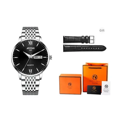 AIYISHI Кварцевый механизм ремешок из нержавеющей стали мужские часы черный циферблат