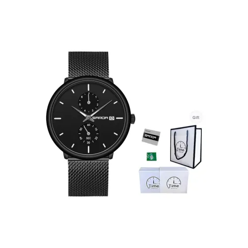 Sanda Кварцевый механизм стальной ремешок мужские часы черный циферблат