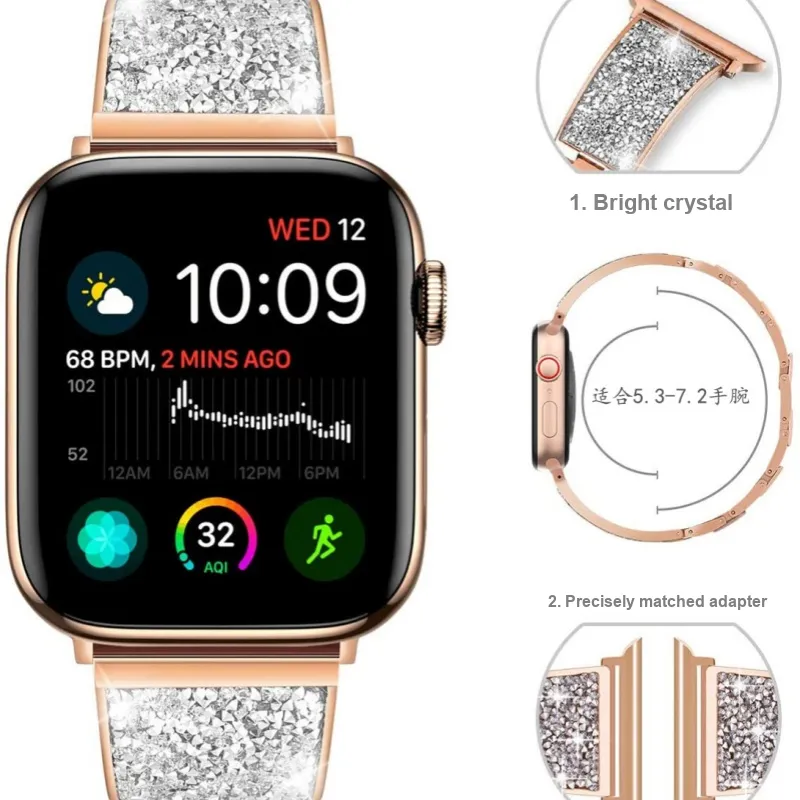 CHRROTA Compatible Apple Watch Series 10 Strap Fashion Full Diamond Metal Watch Band For IWatch 8-1 Generation Strap-2
