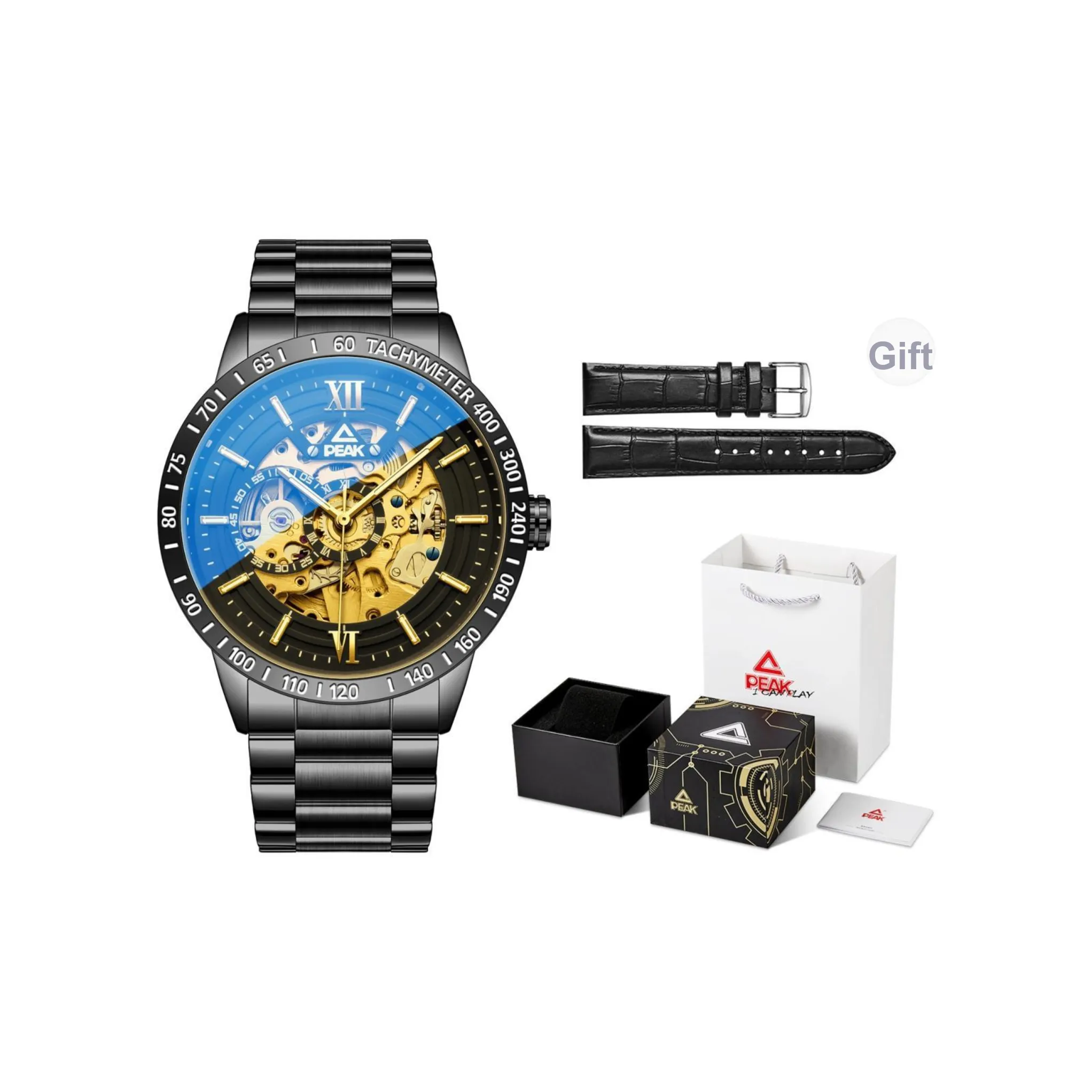 PEAK Lead Collection Автоматический Механический Механизм Нержавеющая Сталь Ремешок Часы Мужские Желтый Циферблат Часов