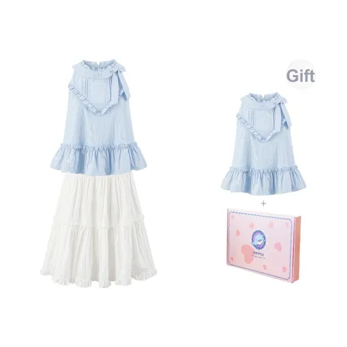 Tokyo Season Без рукавов Платье Женские Двухкомпонентный Комплект Моне Сад Сине-белый