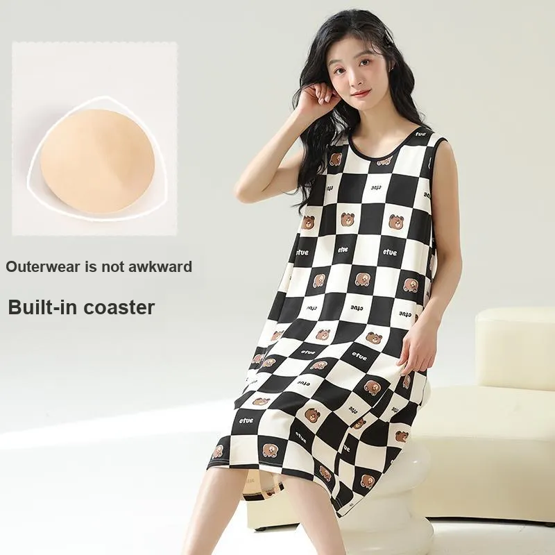 BONAS Nightgown Women's Black White Plaid-2