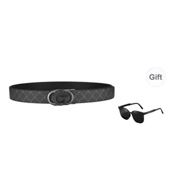 Maserati Top Grain Cow Leather Belts Men's Black Width 3.55cm