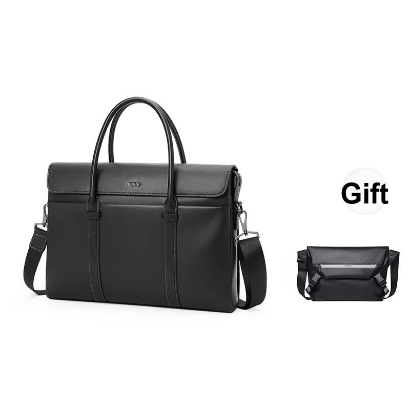 POLO Top Grain Cow Leather Men's Crossbody Bag Briefcase Large Men's Black