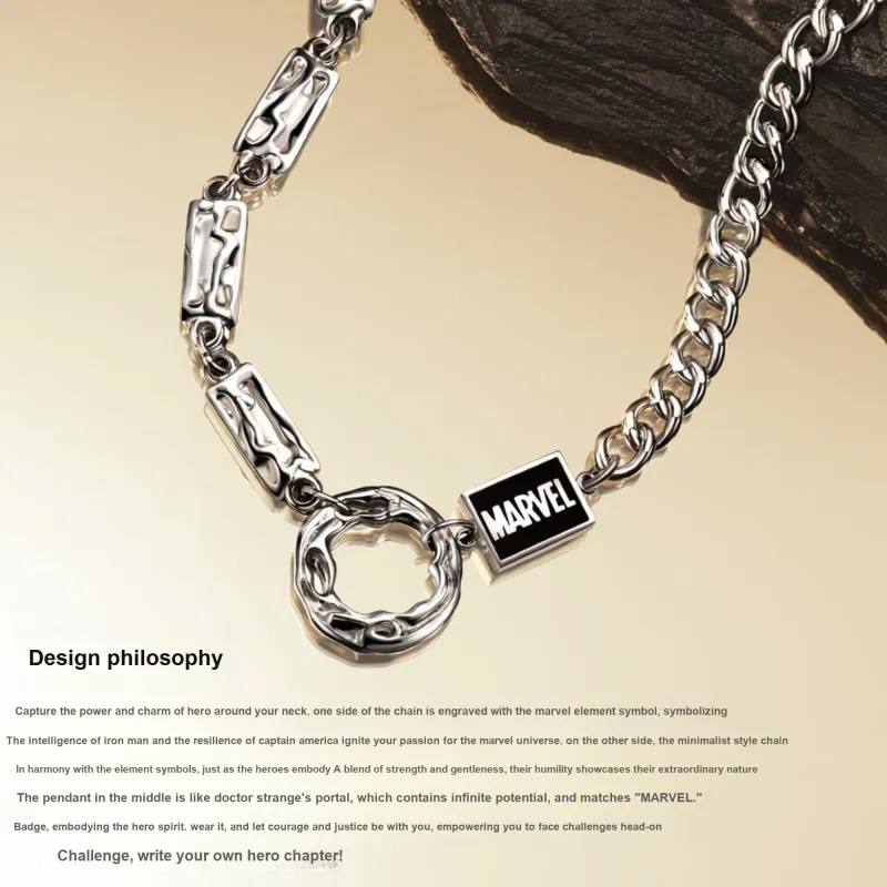Disney x MARVEL Titanium Steel Couple Necklace For Men And Women's Men's Silver-2