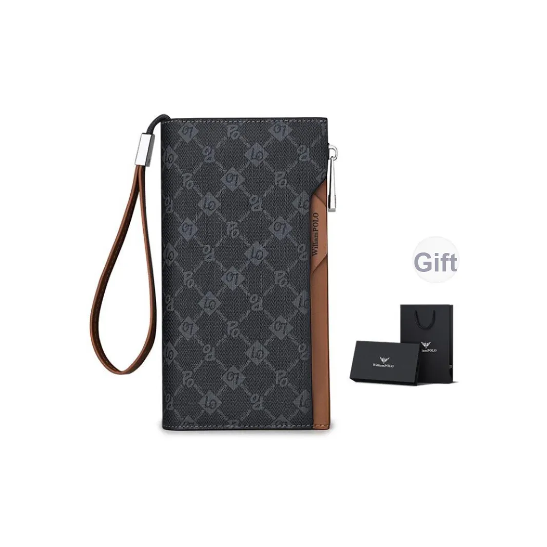 WilliamPOLO PVC Clutch Multifunction Anti Theft Brush Cell Phone Wallet Men's Black