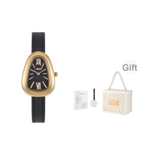 MISHALI Small Watch Dial Collection Кварцевый механизм Кожаный ремешок Часы Женские Черный циферблат