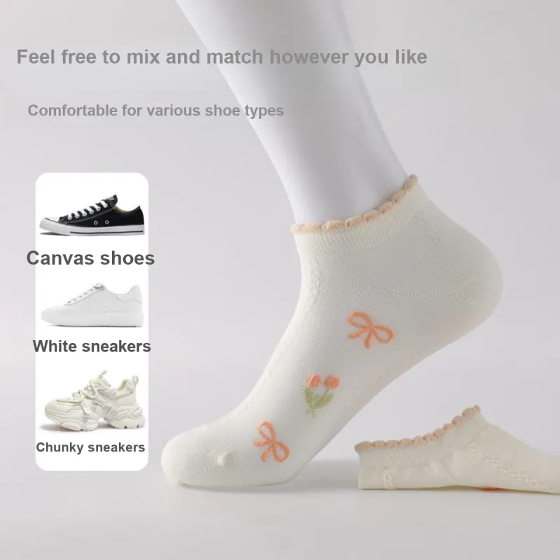 H YXIANG Ankle Socks Women's 5 Pack Orange And White Mixed Color-3