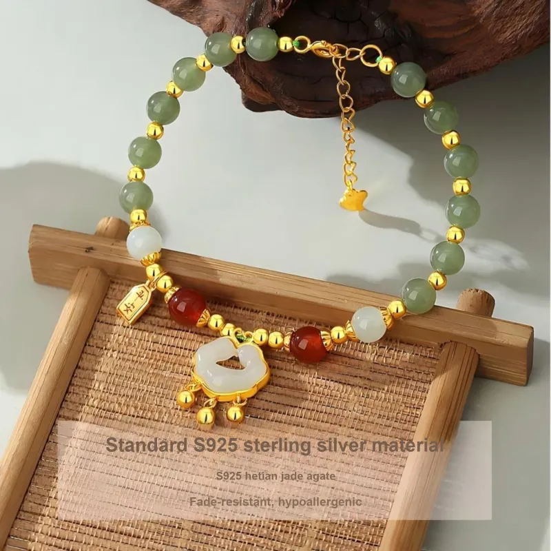 Artisan Lock Heart Jade Hetian Jade Bracelets Green Jade Unisex-2