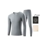 Men's V-Neck Clothing Sets (Lilac Gray) Dralon Heat/Seamless High Elastic/3A Antibacterial