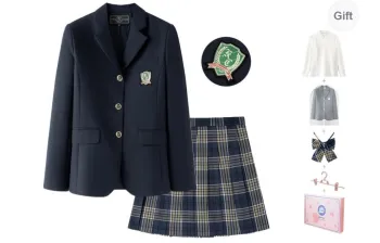 Tokyo Season Uniforms Women's Dark Blue Suit+Blue Yellow Plaid Skirt, Comes With Shirt+Dust Bag