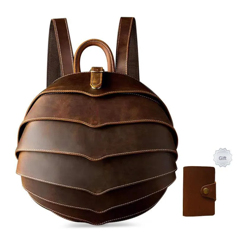 Simple&nature Cow Leather Backpack Biker Bag Medium Size Men's Dark Brown