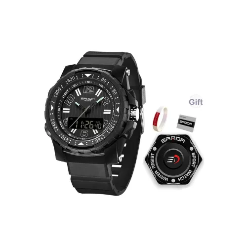 Sanda Электронный + Кварцевый механизм TPU Ремешок Часы Мужские Черный Циферблат