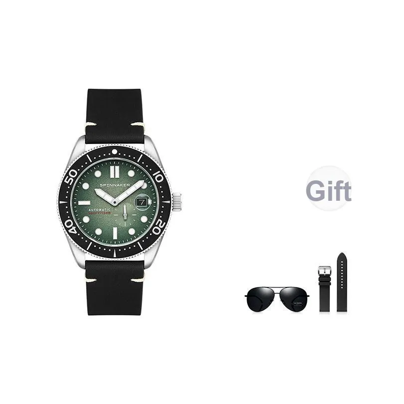 SPINNAKER Мужские часы Автоматический механический механизм Зеленый циферблат