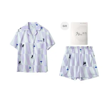 Red Beans At Home Pajama Set Women's Shopping Bag Lilac