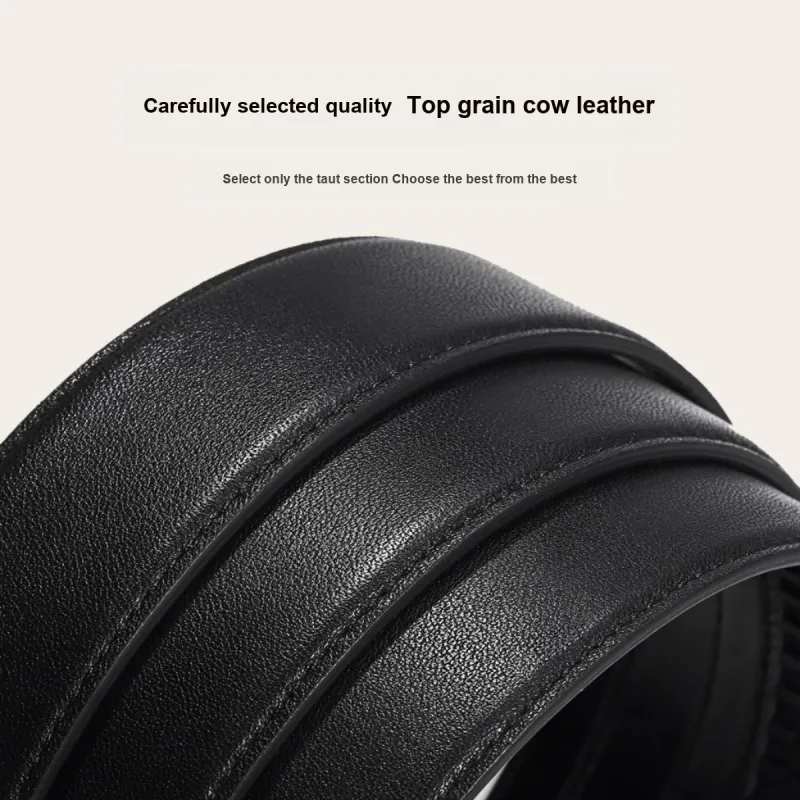 GOLDLION Top Grain Cow Leather Automatic Buckle Belt Men's Black Width 3.5CM-6