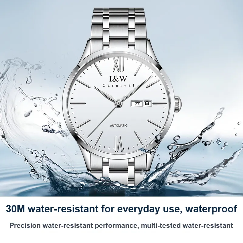 I&W CARNIVAL HWGUOJI Automatic Mechanical Movement Stainless Steel Watchband Watch Men's Watches Gray Dial-13