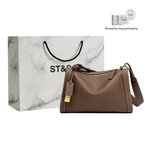 ST&SAT Genuine Leather Mom Bag Shoulder Bag Handheld Bag Medium Size Women's Dark Coffee
