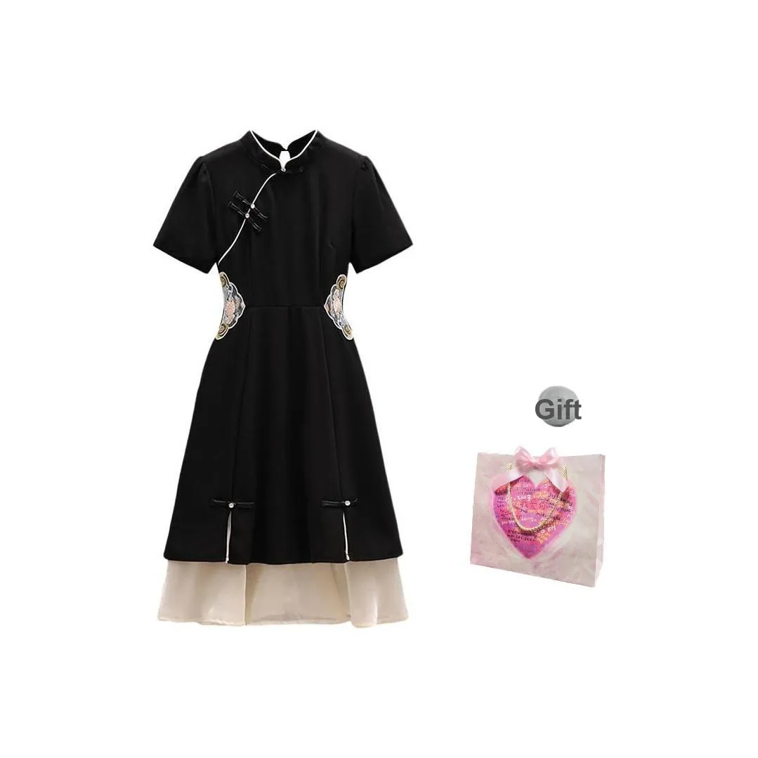 CHICCLO Короткий рукав Платье Женское Черное