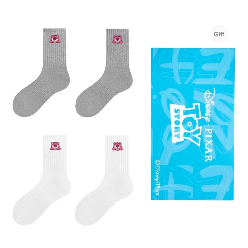 Disney Strawberry Bear Series Mid Calf Socks Unisex Shopping Bag 4 Pack-11