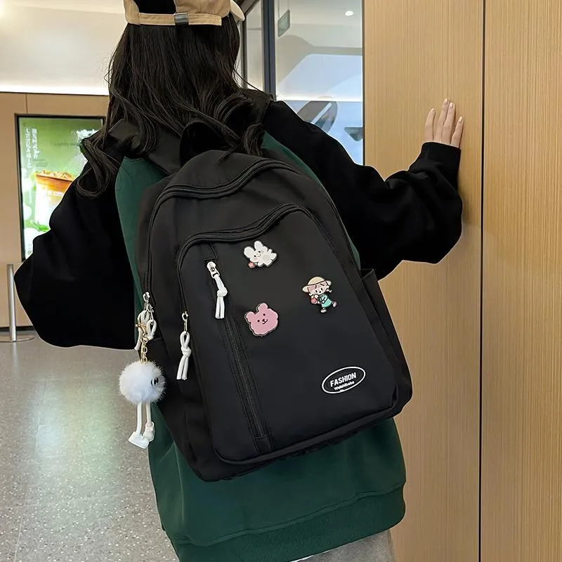 Yalu Nylon Backpack Unisex White/Black/Yellow/Green-12