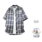 Navy Blue Plaid+White[T-Shirt]