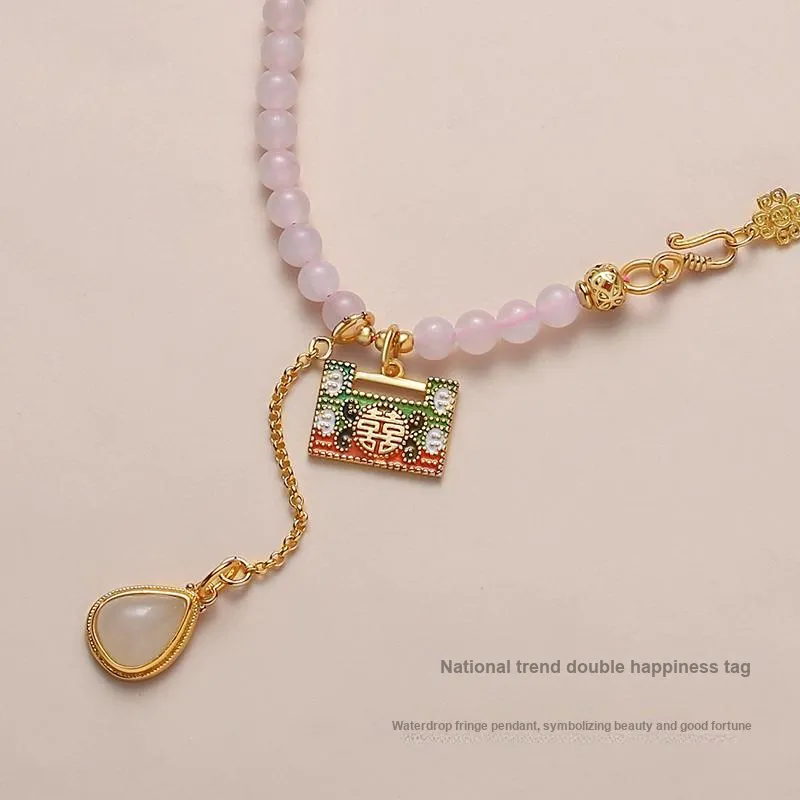 QIAOWUQIAONV Hetian Jade Necklaces Dusty Pink Women's-2