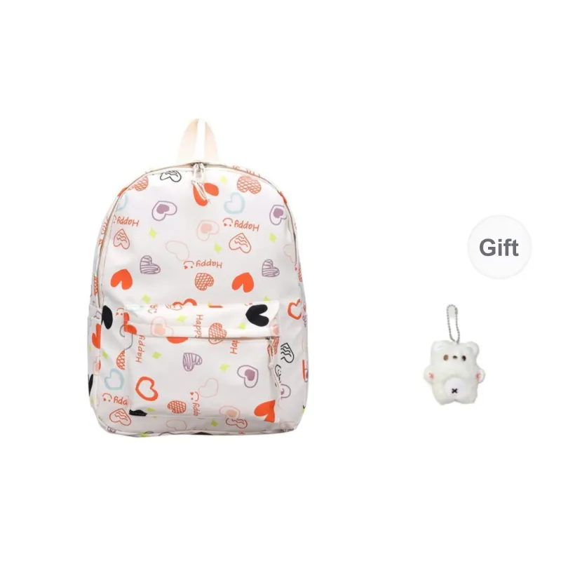 Yalu Nylon Backpack Regular Unisex White Kitten/White Heart-7