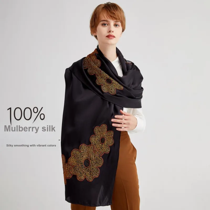 Red Bean 100% Mulberry Silk Scarves Women's-1