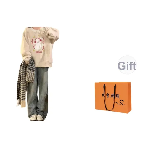 SIXUSICHOU Белый Серый Женский Свитшот