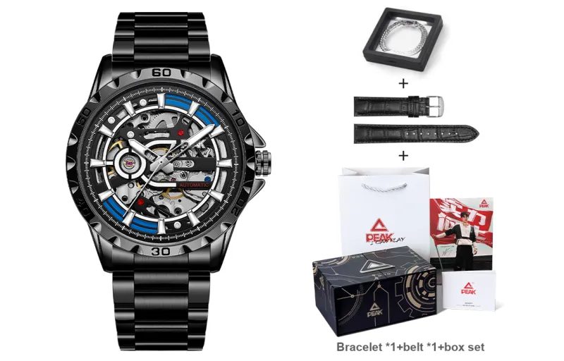 PEAK Explorer Collection Mechanical Movement Silicone Strap Watch Men's Watches Cut-Out Dial-7