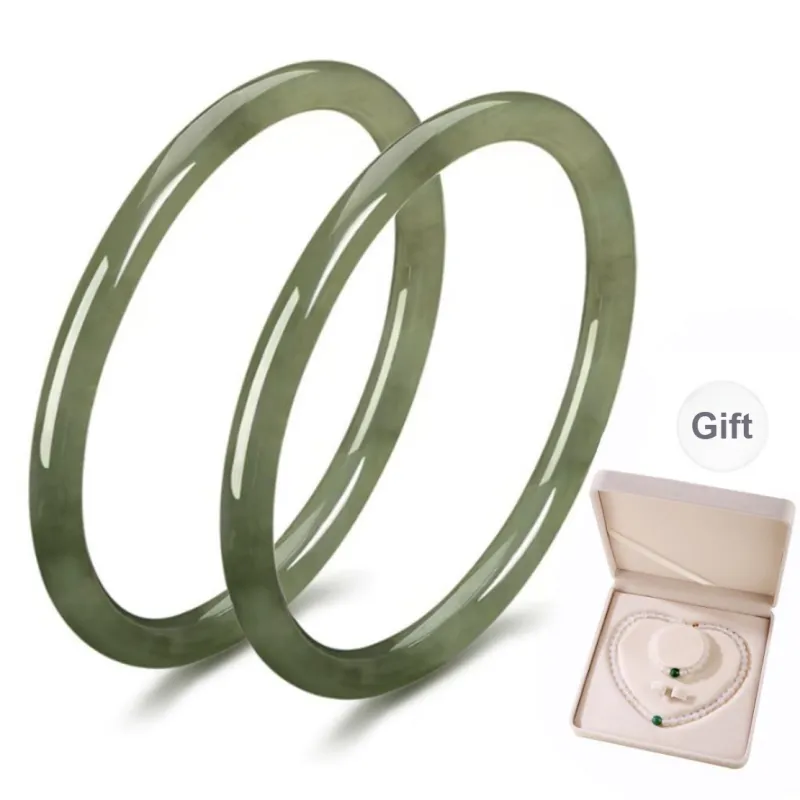Beth Jewelry Hetian Jade Bangles Pale Greenish White Jade Women's-5