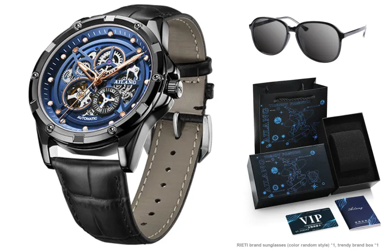AILANG Automatic Mechanical Movement Stainless Steel Watchband Watch Men's Watches Black Dial-6