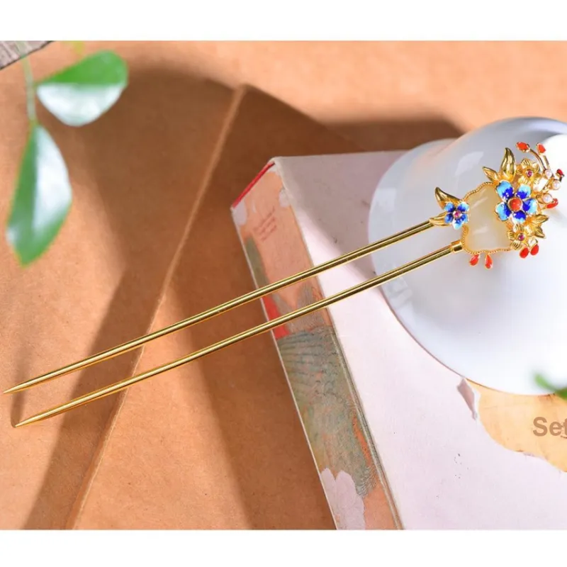 Jade Charm Yao Hetian Jade Hairpin White Jade/Pale Greenish White Jade Women's-5