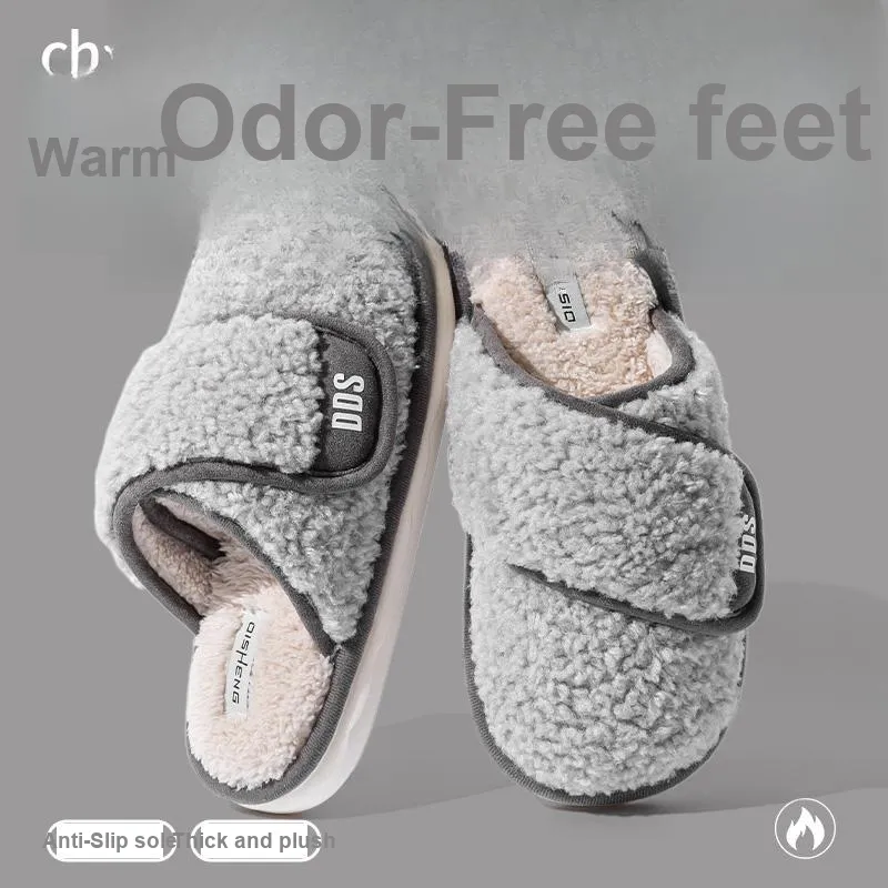 Foot Recreation Winter Home Warm Non Swollen Feet Hook and Loop Cotton Slippers Unisex-14