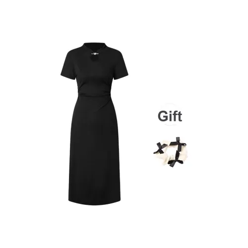 Черный + Бант Резинка для волос С подарками Женские Короткие Платья с короткими рукавами