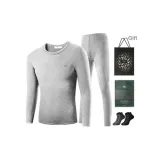 Crew Neck Clothing Sets (Light Gray) Thickened and Fleece-Lined/Includes 2 Pack Socks+Shopping Bag